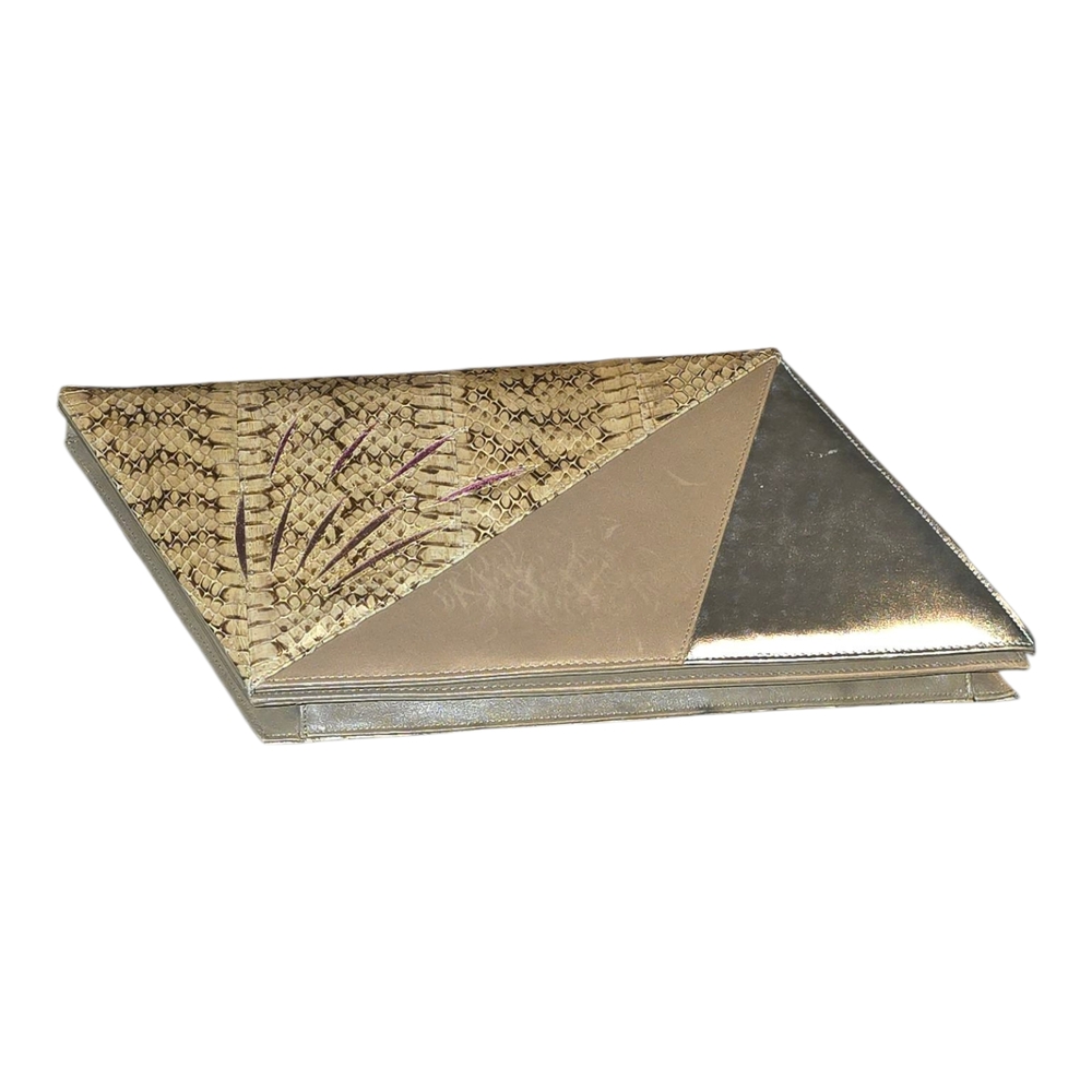 1980's Elegant Gold Tan Clutch/ Shouldwr Bag